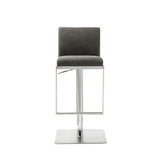 Dark Gray and Silver Faux Leather And Steel Adjustable Bar Chair