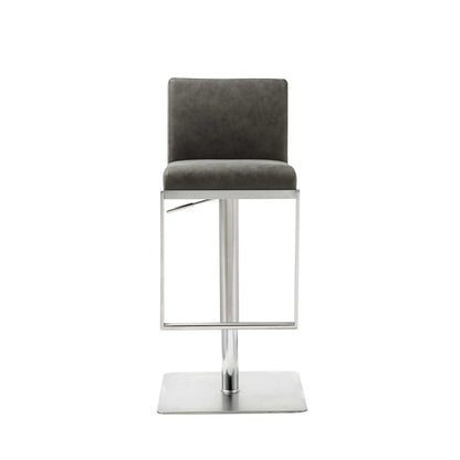 Dark Gray and Silver Faux Leather And Steel Adjustable Bar Chair