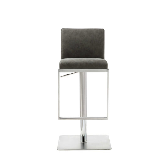 Dark Gray and Silver Faux Leather And Steel Adjustable Bar Chair