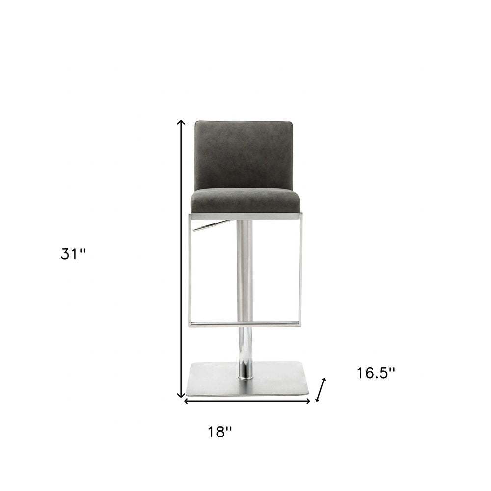 Gray And Silver Faux Leather And Steel Bar Chair