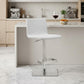 White And Silver Faux Leather And Steel Counter Height Bar Chair