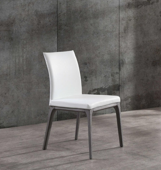 Set of Two White and Gray Upholstered Faux Leather Dining Side Chairs