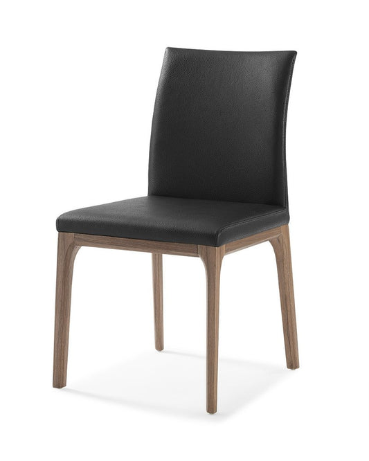 Set of Two Black and Brown Upholstered Faux Leather Dining Side Chairs