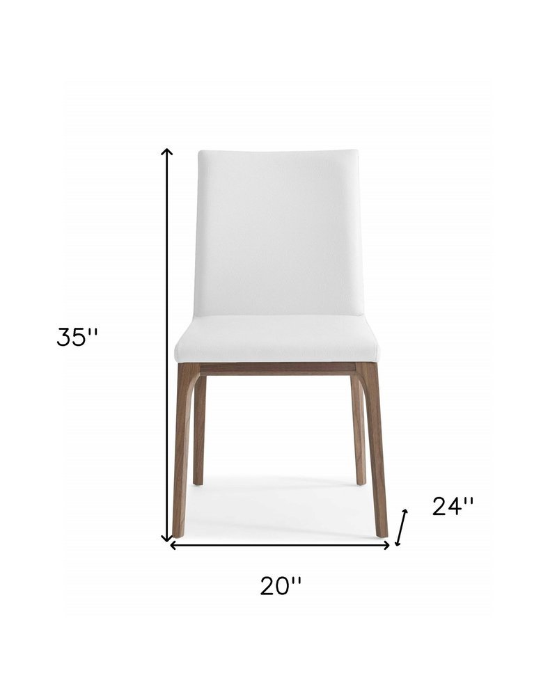 Set of Two White and Brown Upholstered Faux Leather Dining Side Chairs