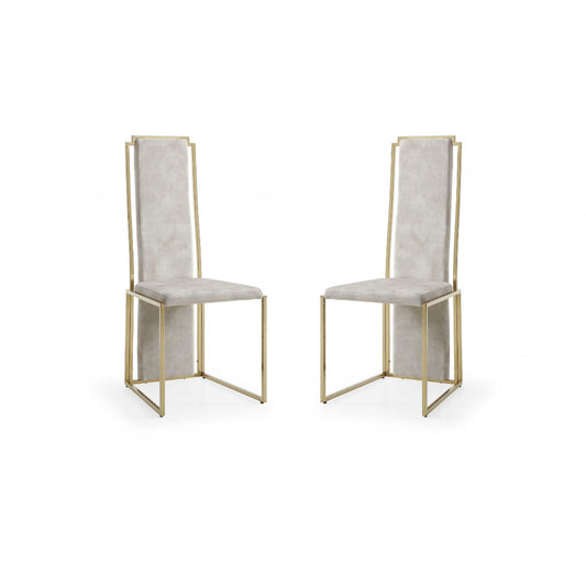 Set of Two Beige and Gold Upholstered Dining Side Chairs