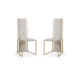 Set of Two Beige and Gold Upholstered Dining Side Chairs