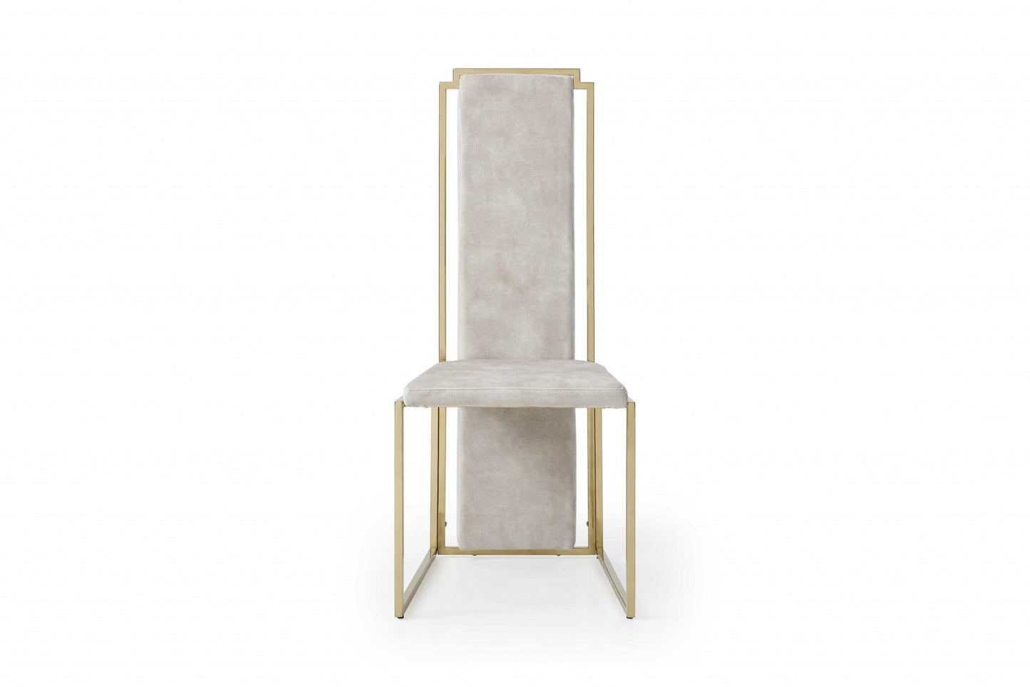 Set of Two Beige and Gold Upholstered Dining Side Chairs