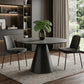 47" Gray Rounded Stone And Iron Pedestal Base Dining Table