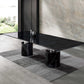 120" Black Marble Double Pedestal Base Dining Table