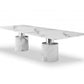 120" White Marble Double Pedestal Base Dining Table