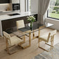 87" Clear And Gold Glass And Stainless Steel Double Pedestal Base Dining Table