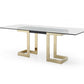 87" Clear And Gold Glass And Stainless Steel Double Pedestal Base Dining Table
