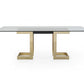 87" Clear And Gold Glass And Stainless Steel Double Pedestal Base Dining Table