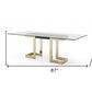 87" Clear And Gold Glass And Stainless Steel Double Pedestal Base Dining Table