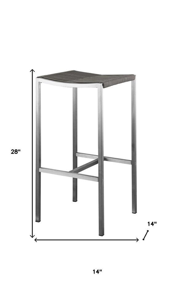 Set of Four 28" Brown and Silver Iron and Steel Backless Counter Height Bar Chairs