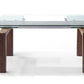 63" Clear and Brown Glass Self-Storing Leaf Dining Table