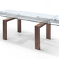63" Clear and Brown Glass Self-Storing Leaf Dining Table