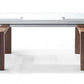 63" Clear and Brown Glass Self-Storing Leaf Dining Table