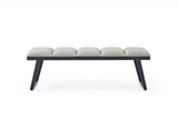 57" Light Gray and Black Upholstered Faux Leather Bench