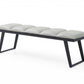 57" Light Gray and Black Upholstered Faux Leather Bench