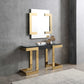 52" Black and Gold Glass Pedestal Console Table