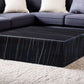 35" Black Genuine Marble And Brass Square Coffee Table