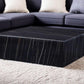 35" Black Genuine Marble And Brass Square Coffee Table