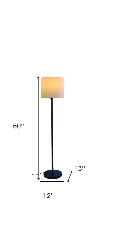 60" Black And White Floor Lamp With White Fabric Drum Shade