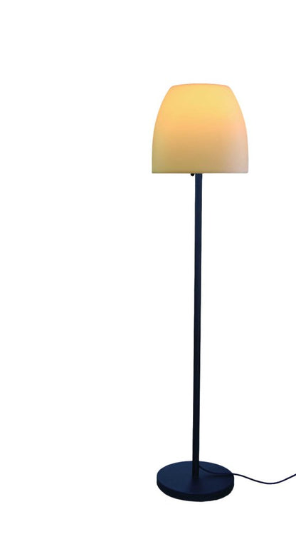 60" Black And White Floor Lamp With White Fabric Bowl Shade