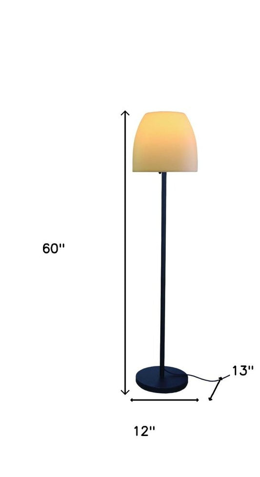 60" Black And White Metal Floor Lamp With White Bowl Shade