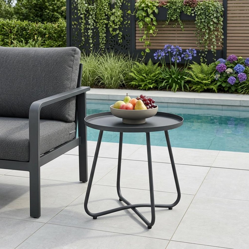 18" Gray Rounded Aluminum Outdoor Side Table