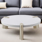 40" White And Gold Stainless Steel Round Coffee Table