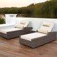 78" Set of Two Brown Indoor Outdoor Chaise Lounge with Beige Cushion