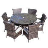 Seven Piece Clear and Gray Round Glass Dining Set