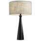 22" Black Metal Geo Triangle Table Lamp With Beige Drum Shade