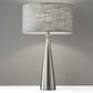 22" Silver Metal Table Lamp With Gray Drum Shade