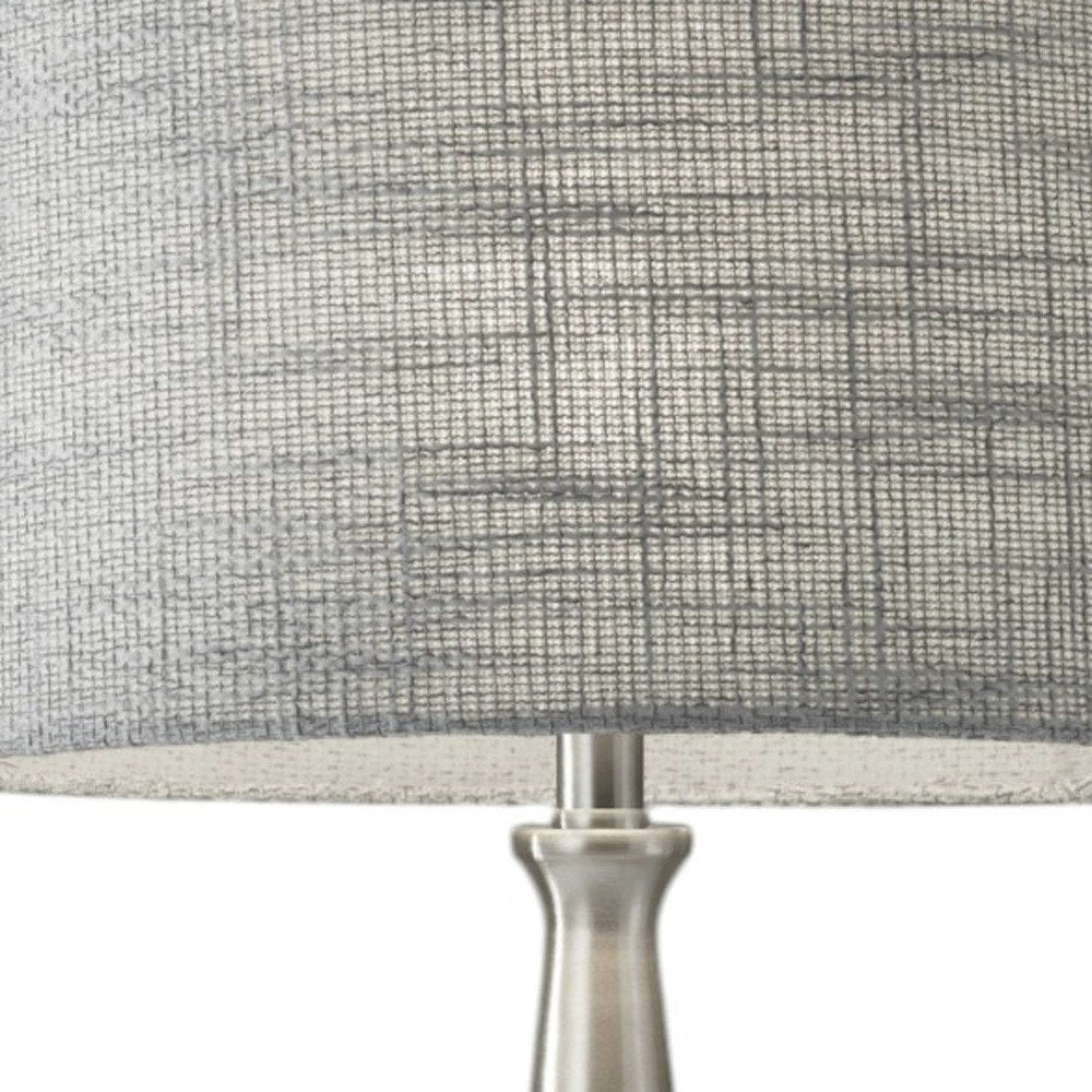 22" Black Metal Geo Triangle Table Lamp With Beige Drum Shade