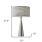 22" Silver Metal Table Lamp With Gray Drum Shade