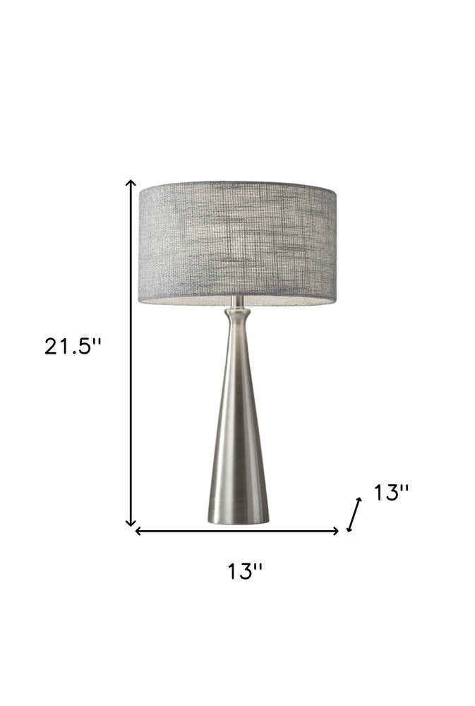 22" Silver Metal Table Lamp With Gray Drum Shade