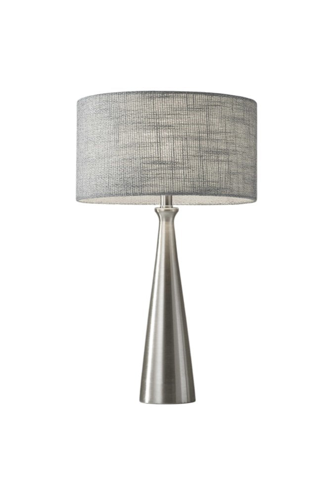 22" Black Metal Geo Triangle Table Lamp With Beige Drum Shade