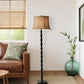 62" Brown And Black Floor Lamp With Beige Burlap Shade