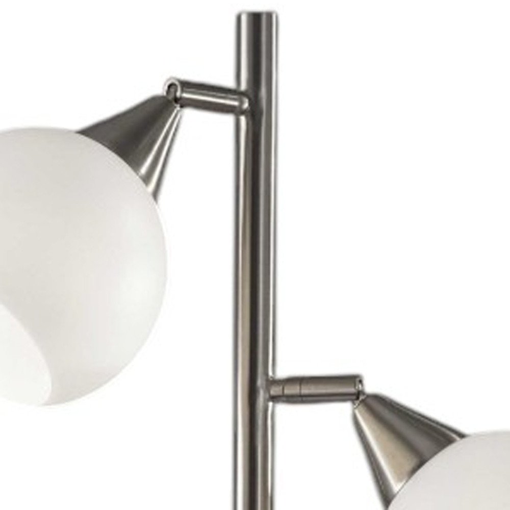 71" Silver Metal Floor Lamp With White Dome Shade