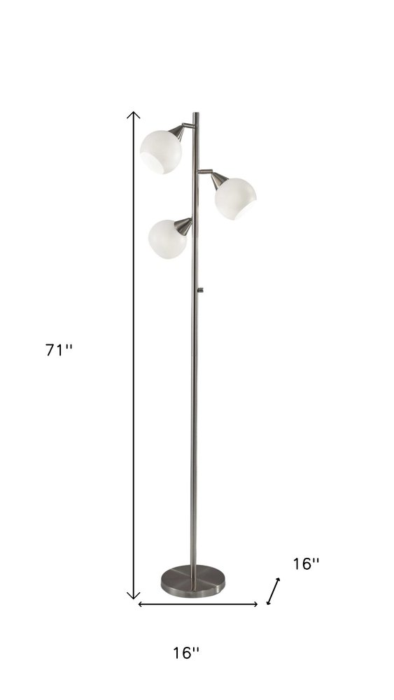 71" Silver Metal Floor Lamp With White Dome Shade