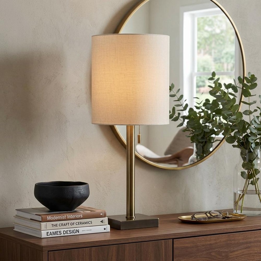 22" Silver Table Lamp With Drum Shade