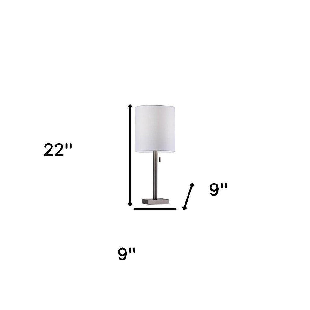 22" Antiqued Brass Metal Cylinder Table Lamp With Off White Drum Shade