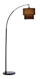 71" Brown And Black Arched Floor Lamp With Brown Fabric Drum Shade