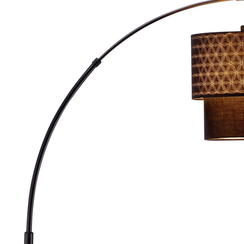 71" Brown And Black Arched Floor Lamp With Brown Fabric Drum Shade