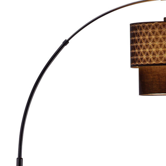 71" Brown And Black Arched Floor Lamp With Brown Fabric Drum Shade