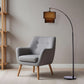 71" Brown And Black Arched Floor Lamp With Brown Fabric Drum Shade