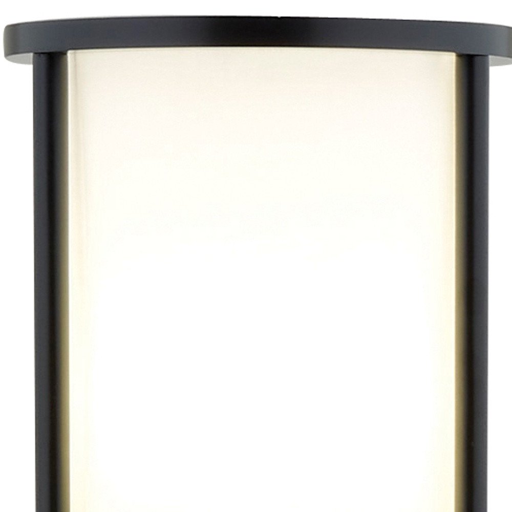 63" Black Wood Column Floor Lamp With White Fabric Cylinder Shade